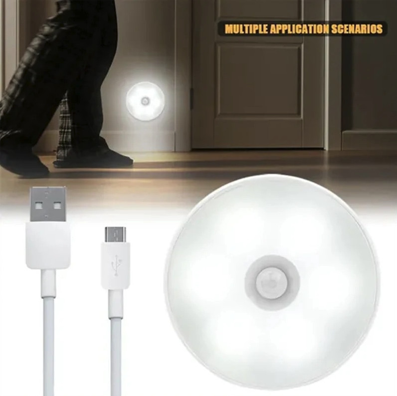 2pcs PIR Motion Sensor LED Night Light USB Rechargeable Closet Lamp - NEW gallery