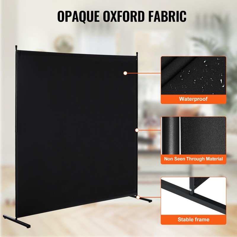 6FT Room Divider Single Panel Fabric Room Screen for Office Bedroom Black gallery