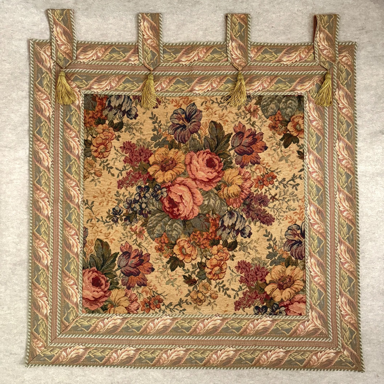Vintage Renaissance Woven Arts Victorian Floral Tapestry Wall Hanging France gallery