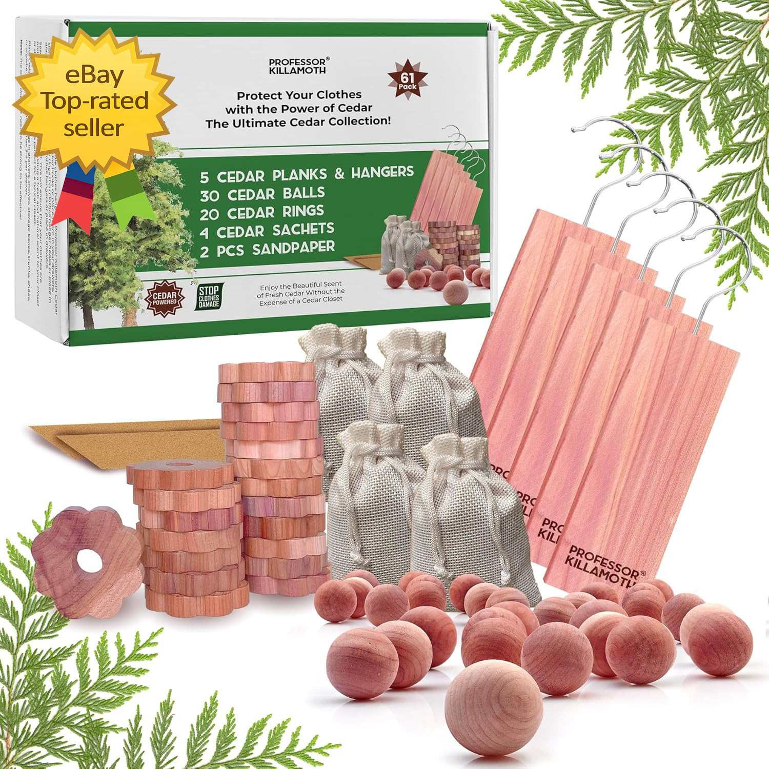 61 Pack Cedar Blocks Sachets Rings Balls Clothes Protection Storage Set Home gallery