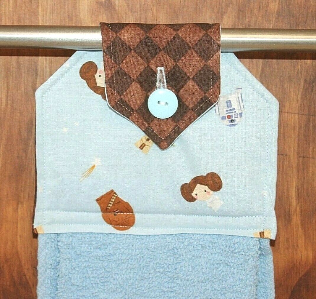 STAR WARS HAND TOWEL BLUE & BROWN HANDMADE HANGING KITCHEN BLUE TERRYCLOTH TOWEL gallery