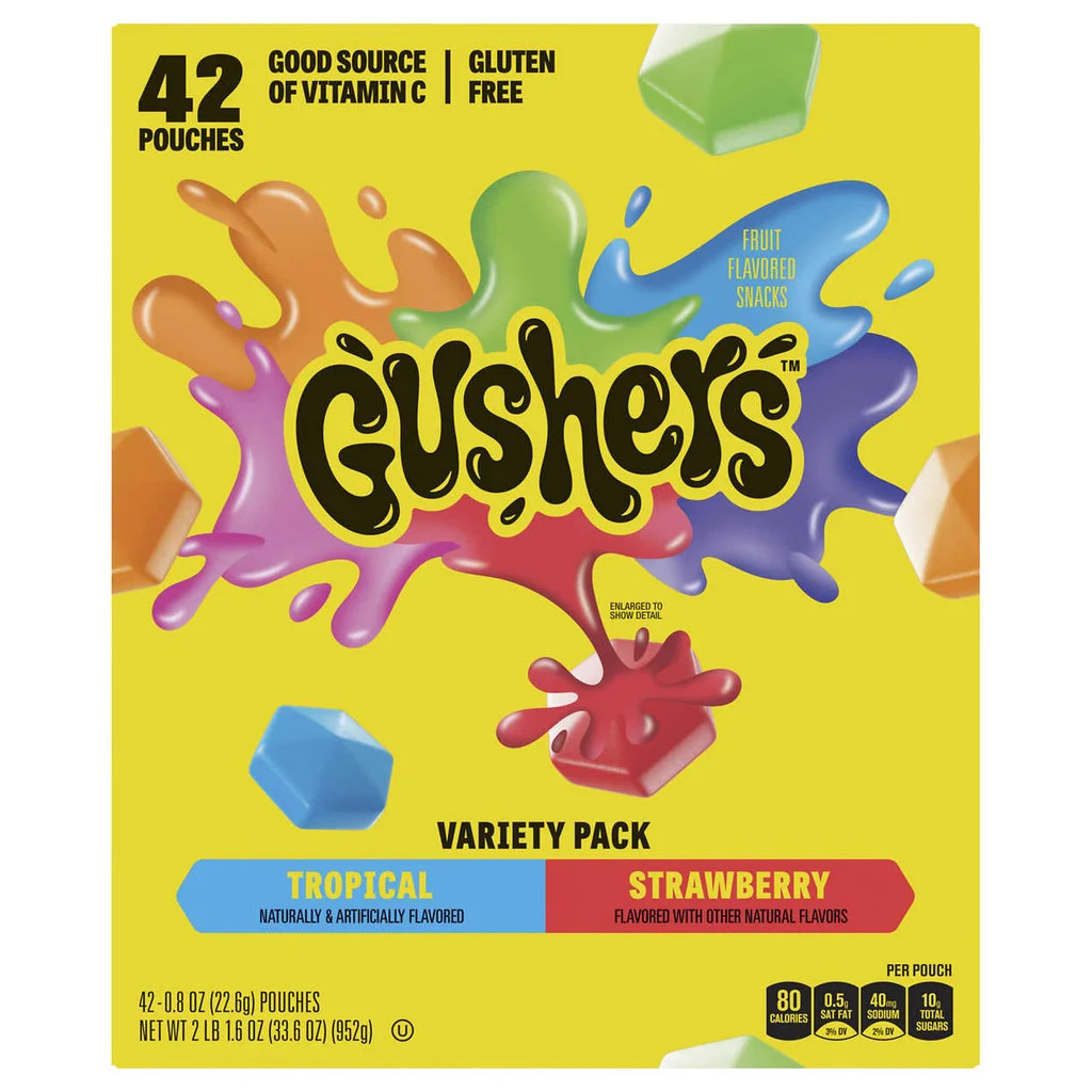 2-Pack Fruit Gushers Fruit Flavored Snacks, Variety Pack, 0.8 oz, 42-Count gallery