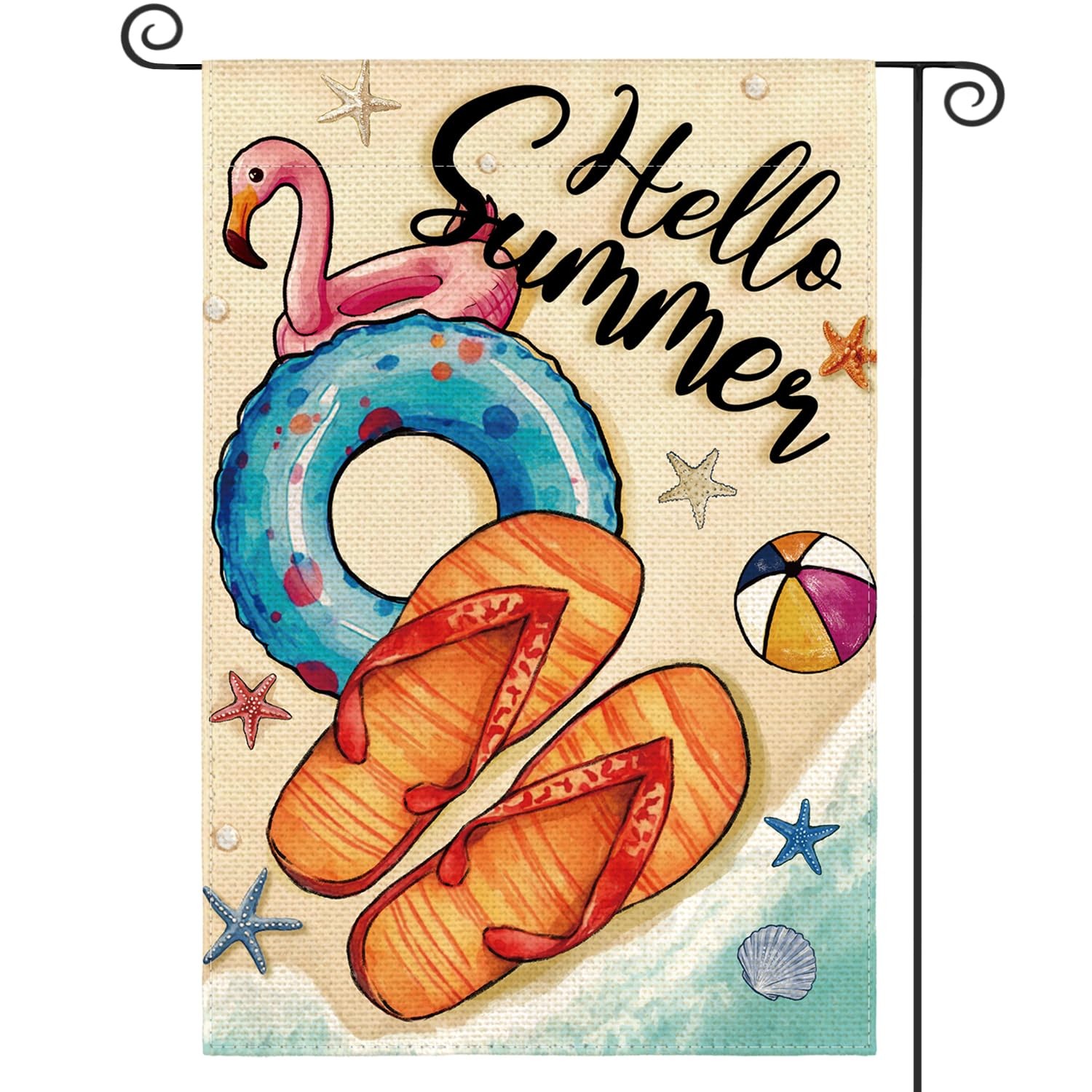Hello Summer Garden Flag 12x18 Inch Double Sided Outside, Flip Flops Pool Flo... gallery