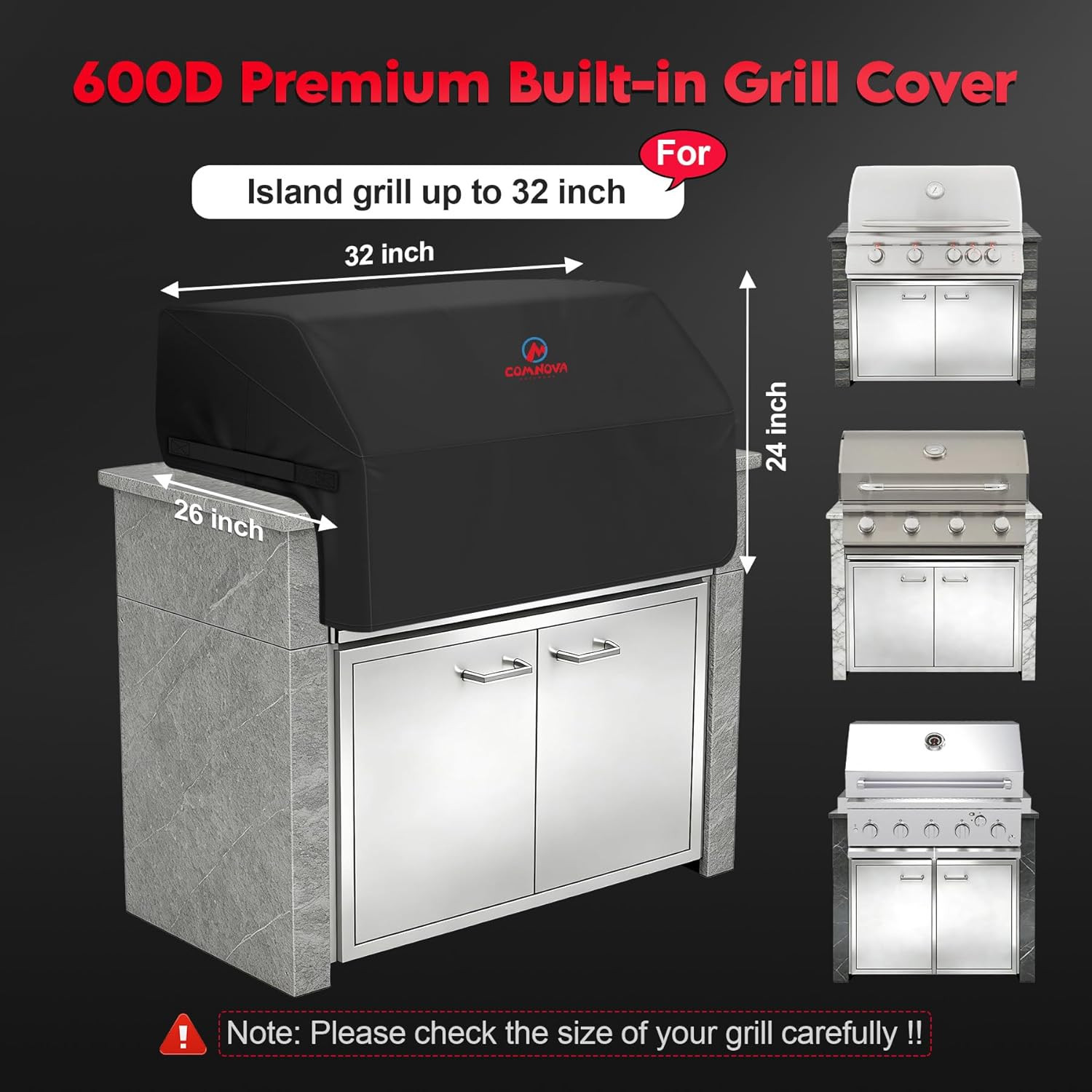 Built-In Grill Cover 32 Inch - 600D Island BBQ Grill Top Covers Heavy Duty & Wat gallery