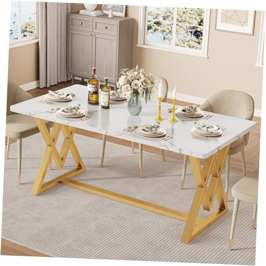 63" Dining Table for 4-6, Modern Rectangular Kitchen Table with Sturdy White gallery