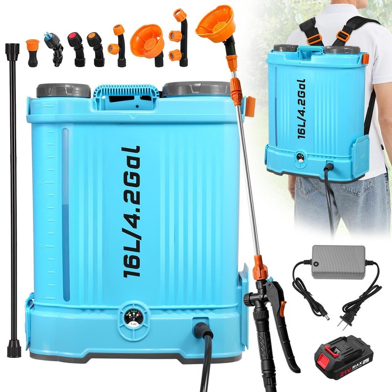 Battery Powered Backpack Sprayer 4.2Gallon 0-100 PSI Adjustable Pressure Sprayer gallery