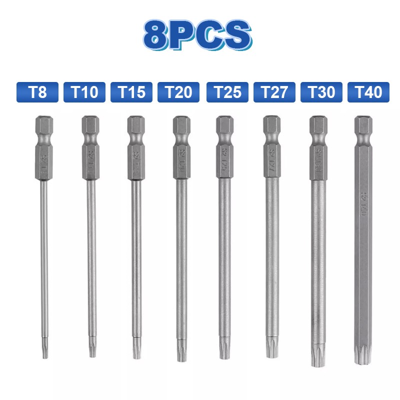 8pcs Torx Screwdriver Bit Set Hex Security Magnetic Head 100MM Extra Long T8-T40 gallery