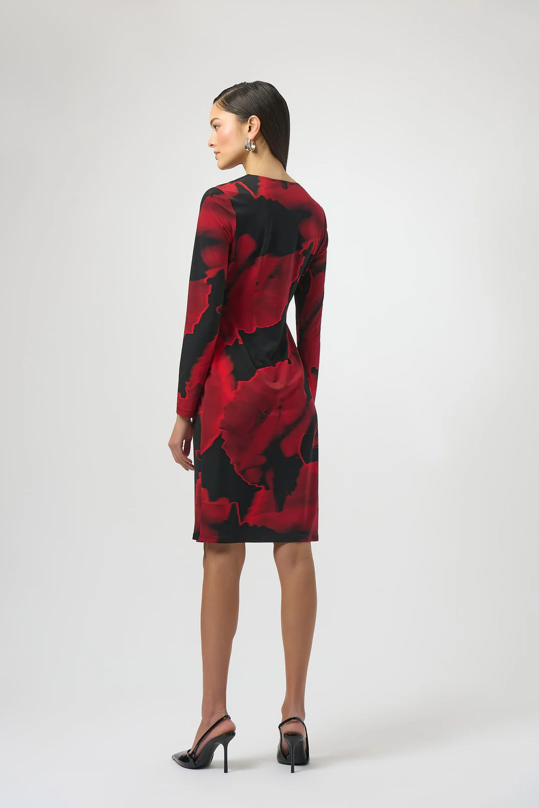 Joseph Ribkoff Black/Red Abstract Print Faux Wrap Long Sleeves Dress 254088 gallery