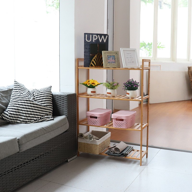 Adjustable Bathroom Kitchen Storage Bamboo 4 Shelves Floor Height Flower Stand gallery