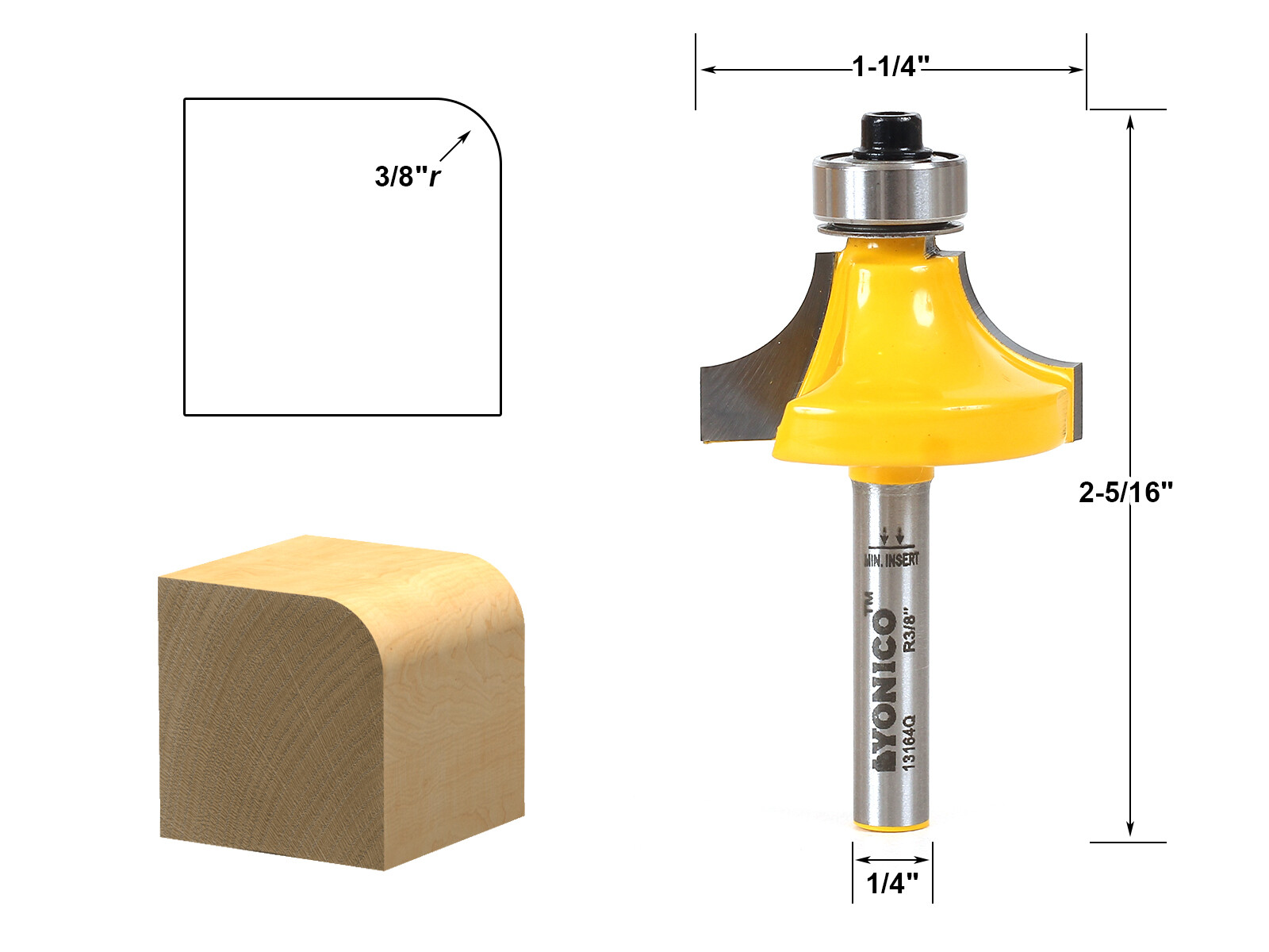 3/8" Radius Round Over Edge Forming Router Bit - 1/4" Shank - Yonico 13164q gallery