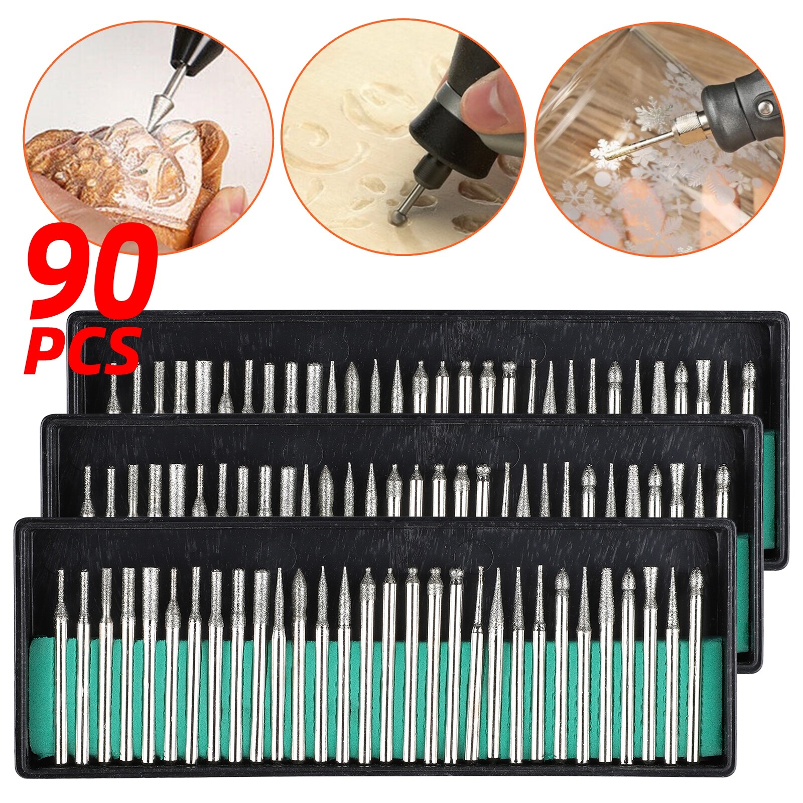 90Pcs 1/8" Diamond Burr Bits Drill Set Rotary Multi Tool Accessories For Dremel gallery
