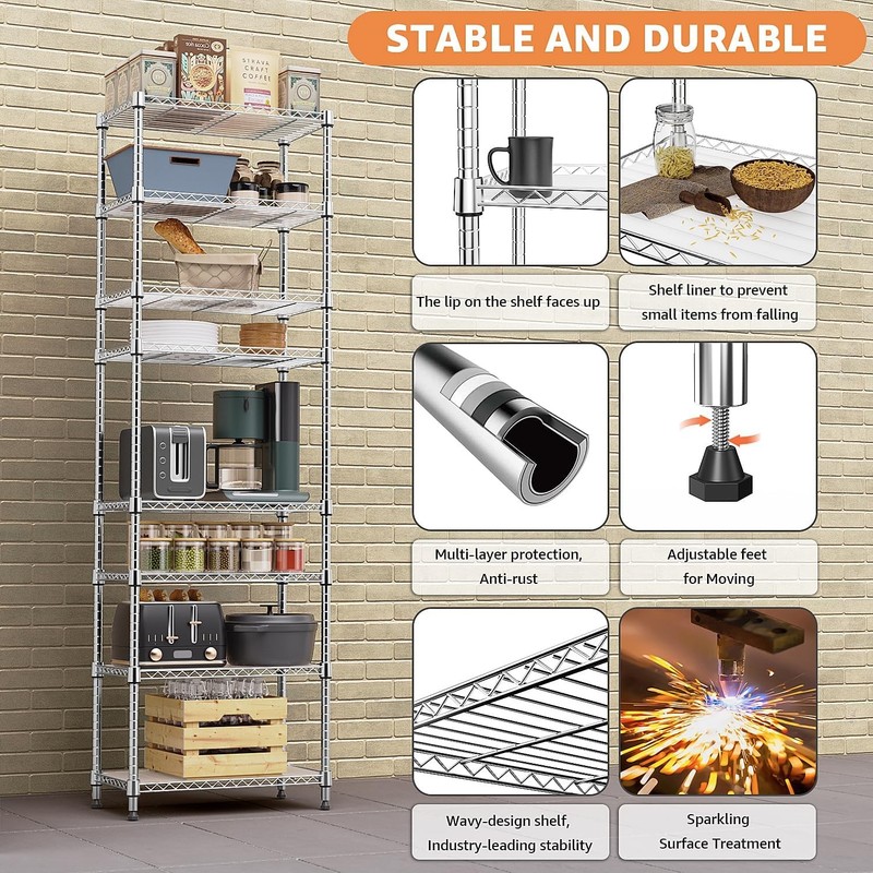 5 Tier Wire Shelving Adjustable Wire Shelf Storage Garage Rack Metal Shelves 60" gallery