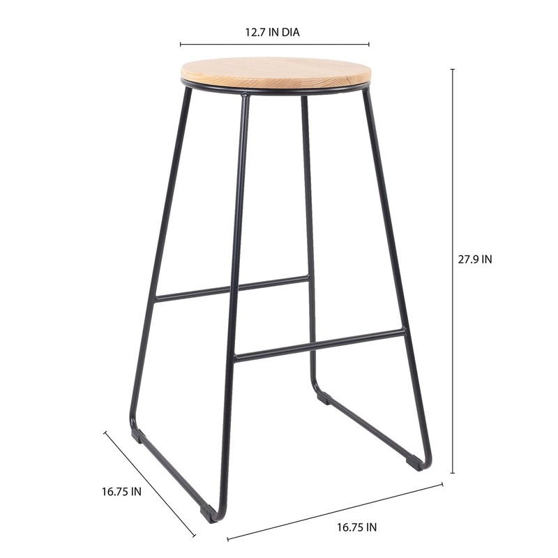 28"H Backless Stool Black Metal Base with Natural Wood Seat gallery