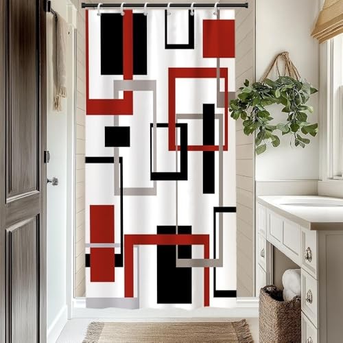 Red Geometric Shower Curtain Set Black Grey 48"W x 72"L (Pack of 1) Red-75 gallery