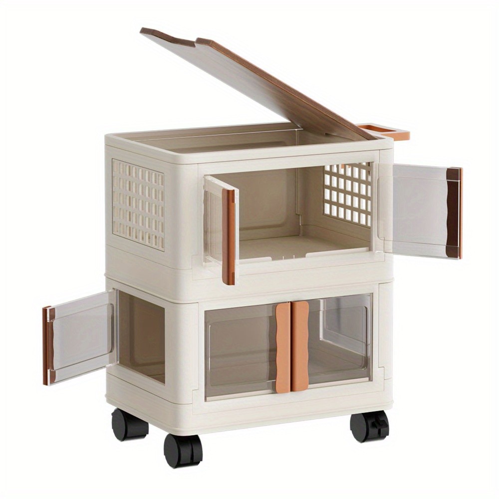 Stackable Storage Bins with Lids - Folding Storage Box with Doors and Wheel gallery