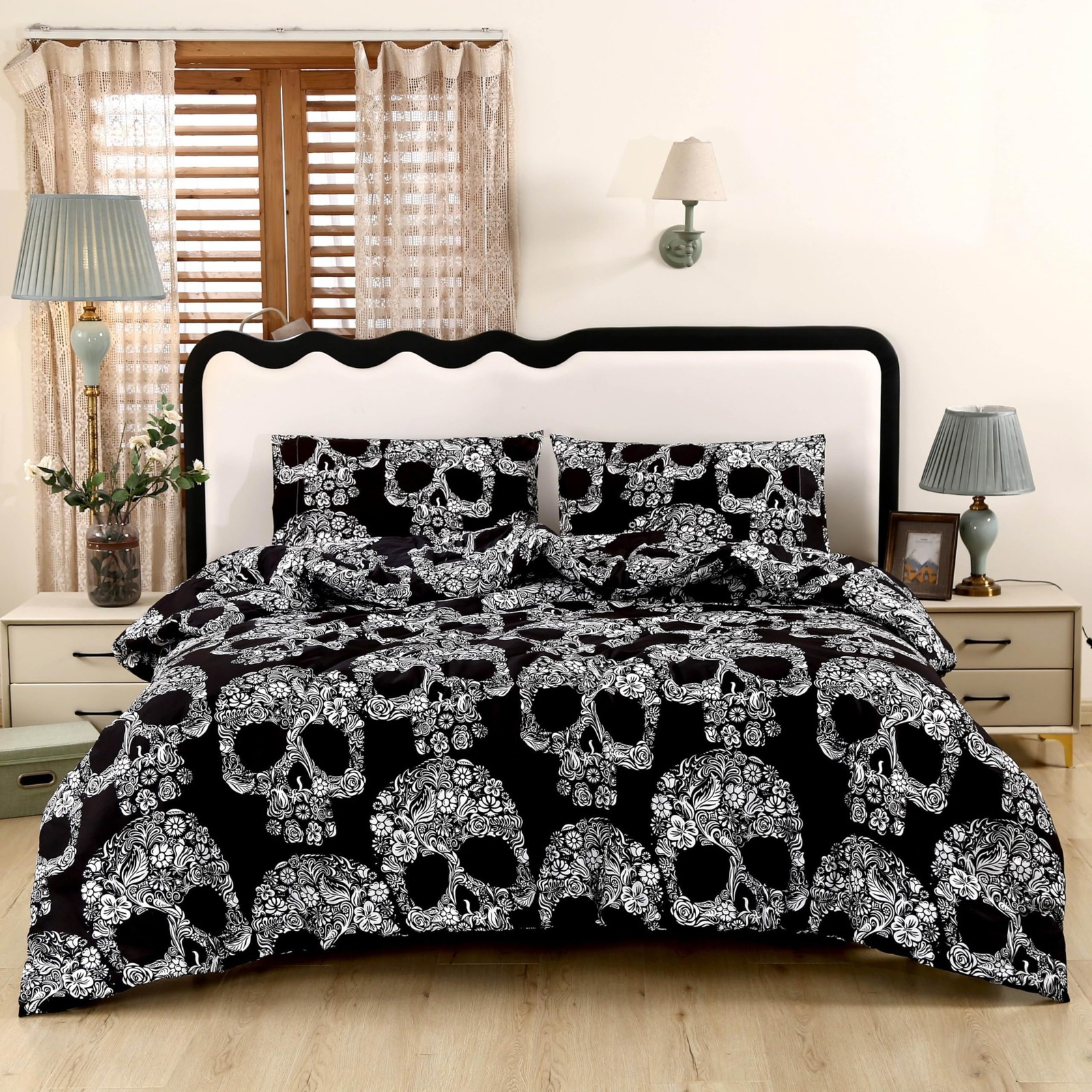 3PCS Sugar Skull Comforter Set Queen, Soft Microfiber Lightweight Skull Comfo... gallery