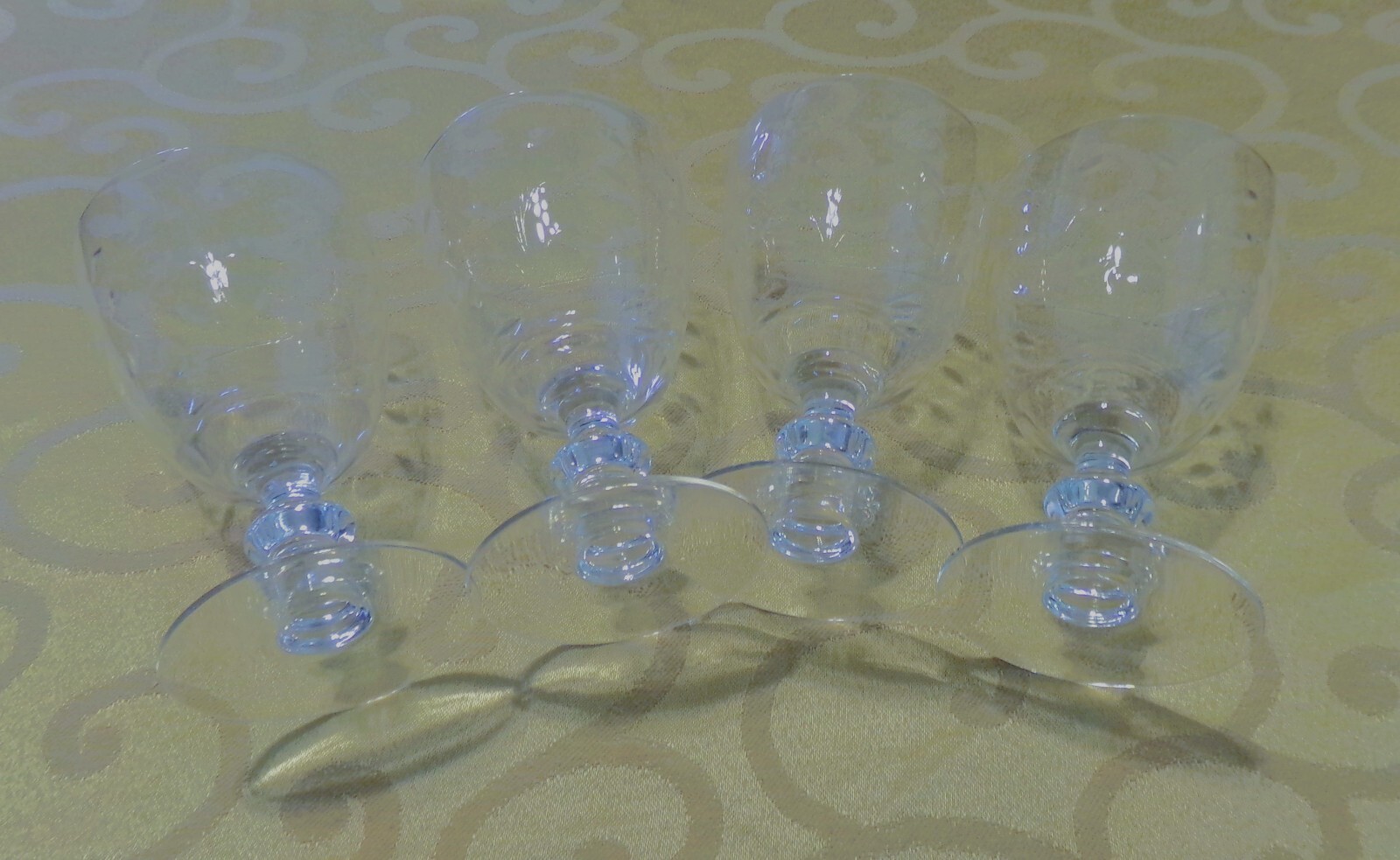 4 Crystal Goblets Cut Leaves & Dot w/ Stacked Wafer Stems 5 1/2" 8 Ounces EUC! gallery
