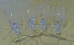 4 Crystal Goblets Cut Leaves & Dot w/ Stacked Wafer Stems 5 1/2″ 8 Ounces EUC!