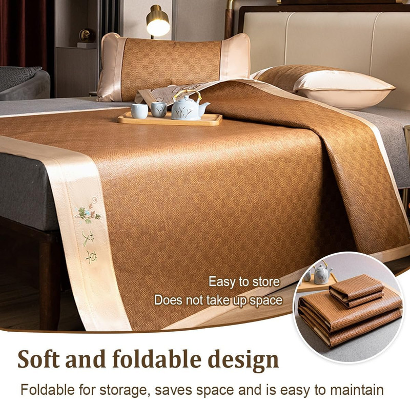 Bamboo Summer Sleeping Mat - Double-Sided, Foldable Cooling Mattress Pad 120cm gallery