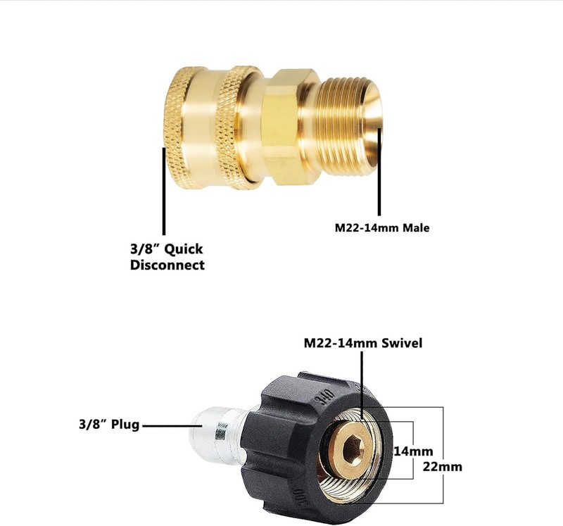 4PCS Pressure Washer Adapter Set Quick Disconnect M22 Swivel to 3/8'' Connect gallery