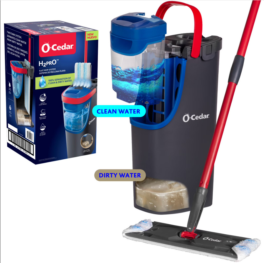 O-Cedar H2prO Flat Mop System, Dual-Tank Clean & Dirty Water Design