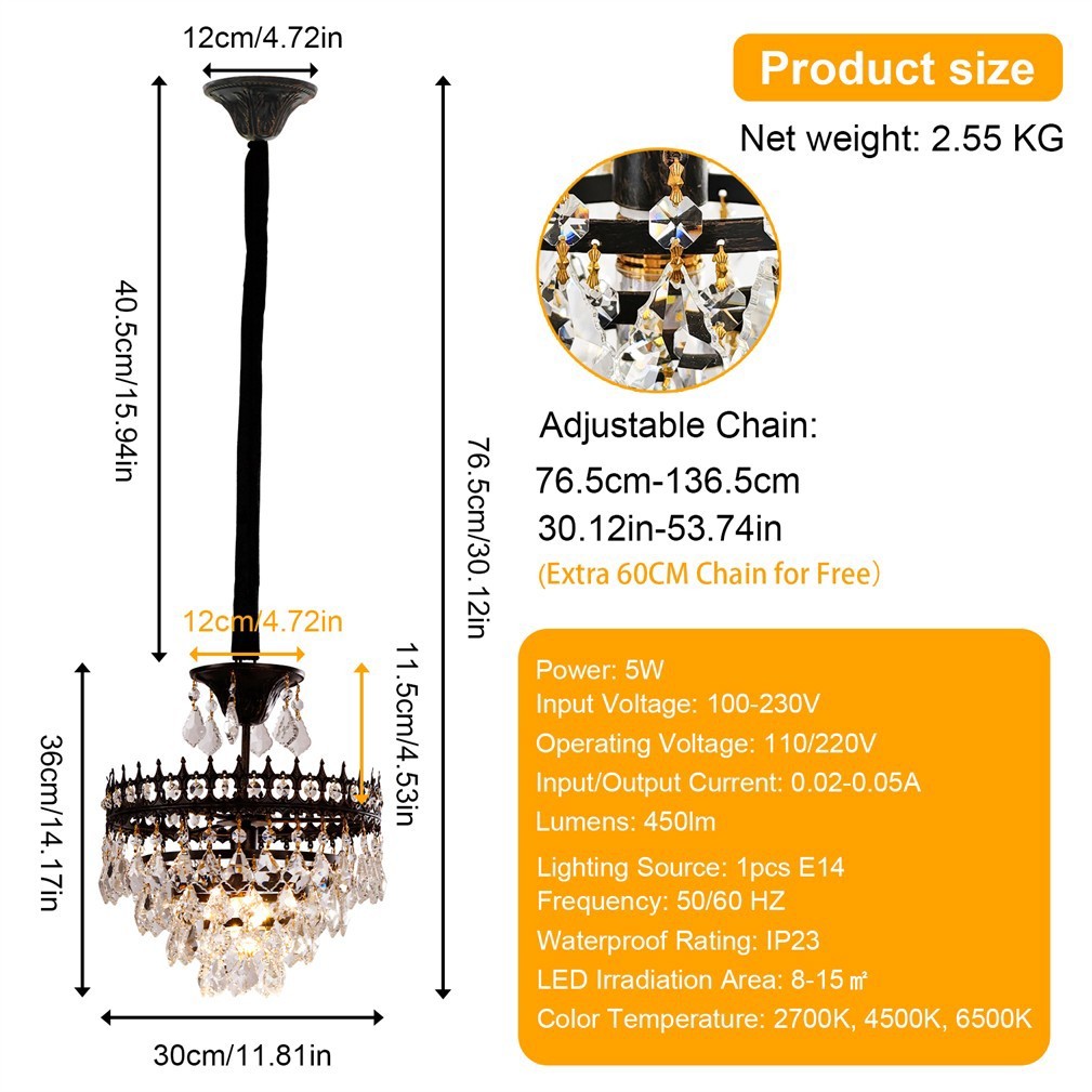 Round Industiral Crystal Ceiling Lamp Pendant Light for Living Room Dining Room gallery
