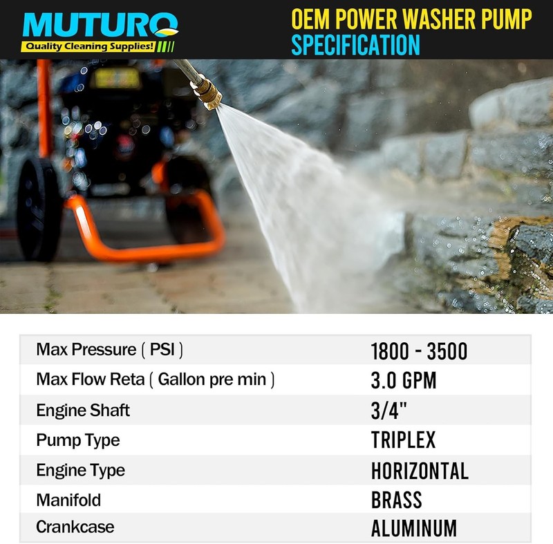Triplex Pressure Washer Pump Horizontal 3/4" Shaft 3500 PSI 3.0 GPM Power wash p gallery