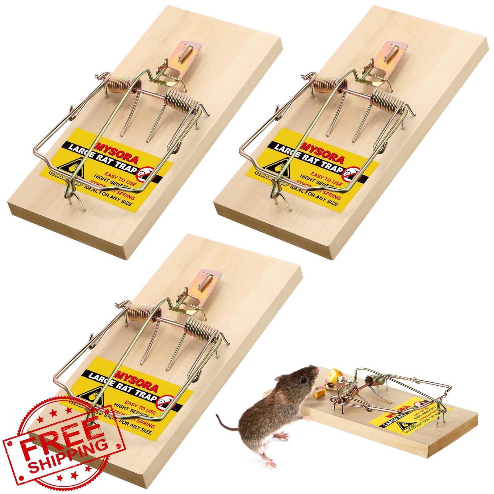 Mysora 3 Pack Large Wooden Mouse Traps Heavy Duty Snap Rat Rodent gallery