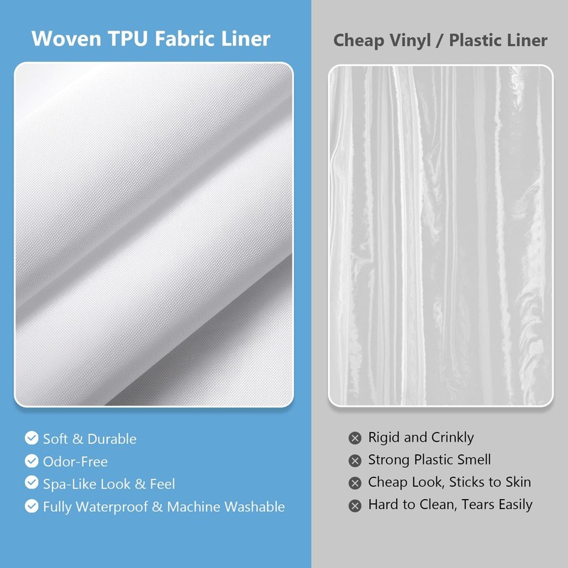 VANZAVANZU Hookless Shower Curtain with Mesh Top and Snap in Waterproof Liner... gallery