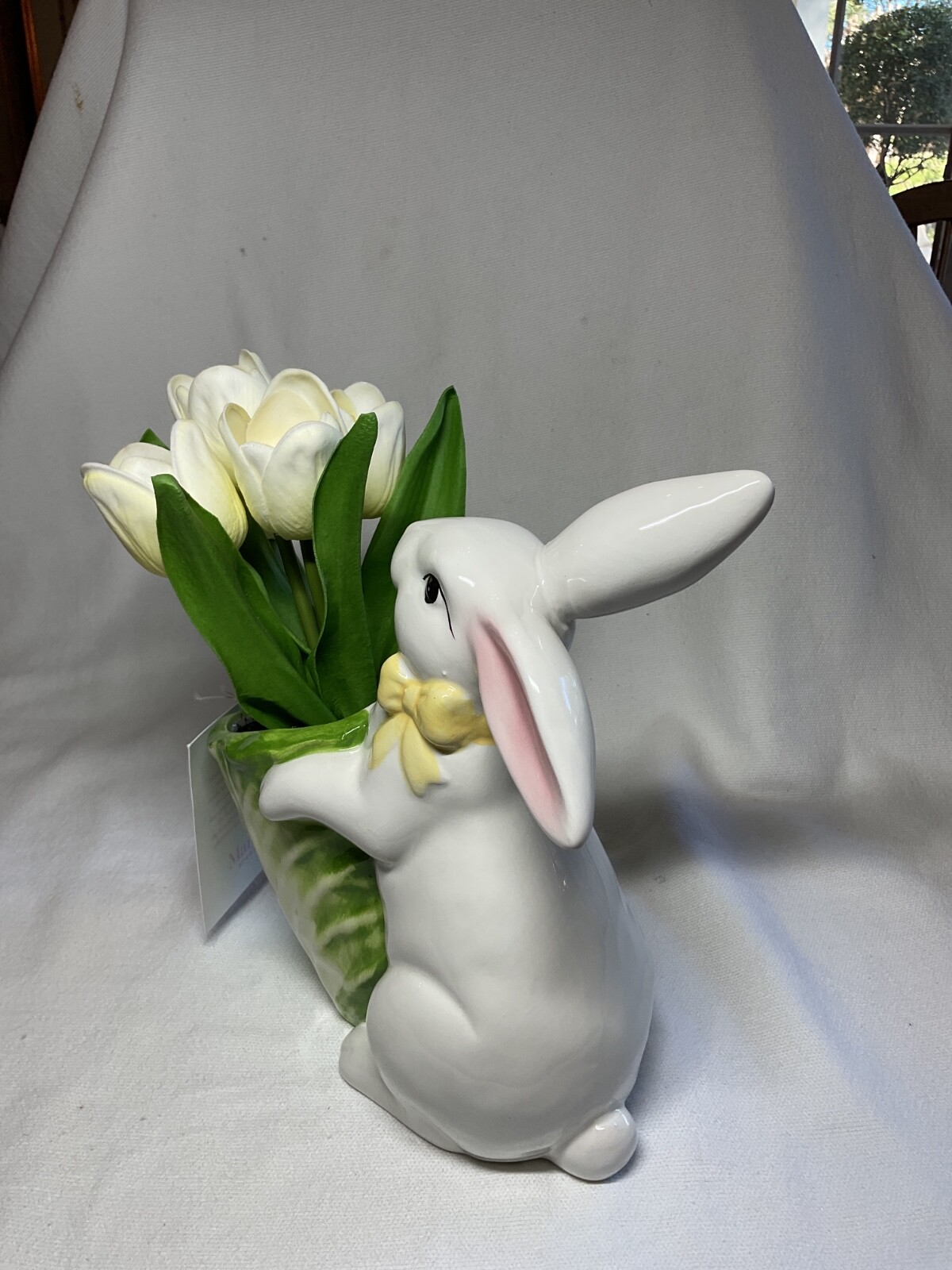MARTHA STEWART Cabbage Flower Pot Bunny Tulips White 7 x 13 in NWT gallery