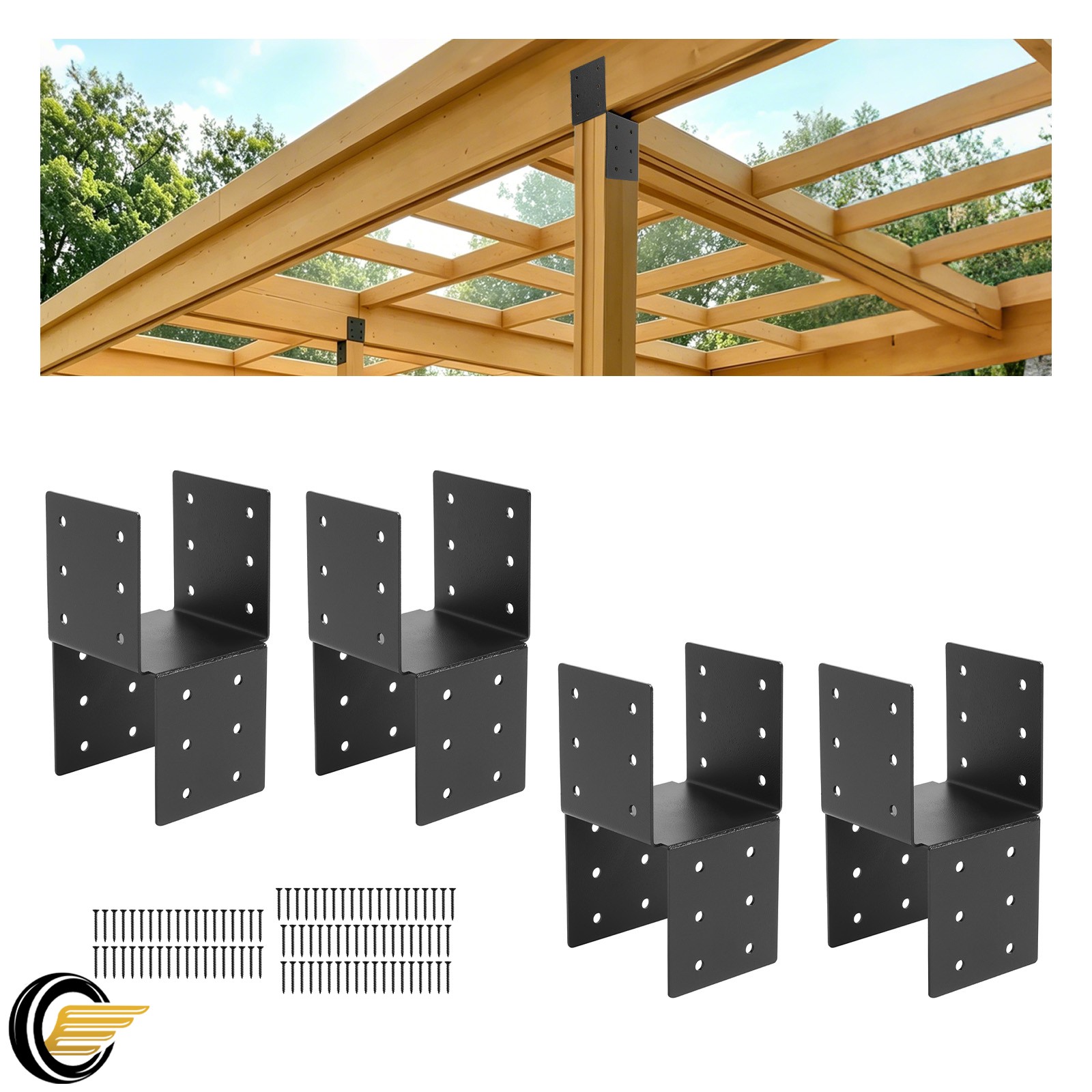 4PCS Heavy-Duty Post Pergola Brackets Kit with Screws For Wood Posts to Decks gallery