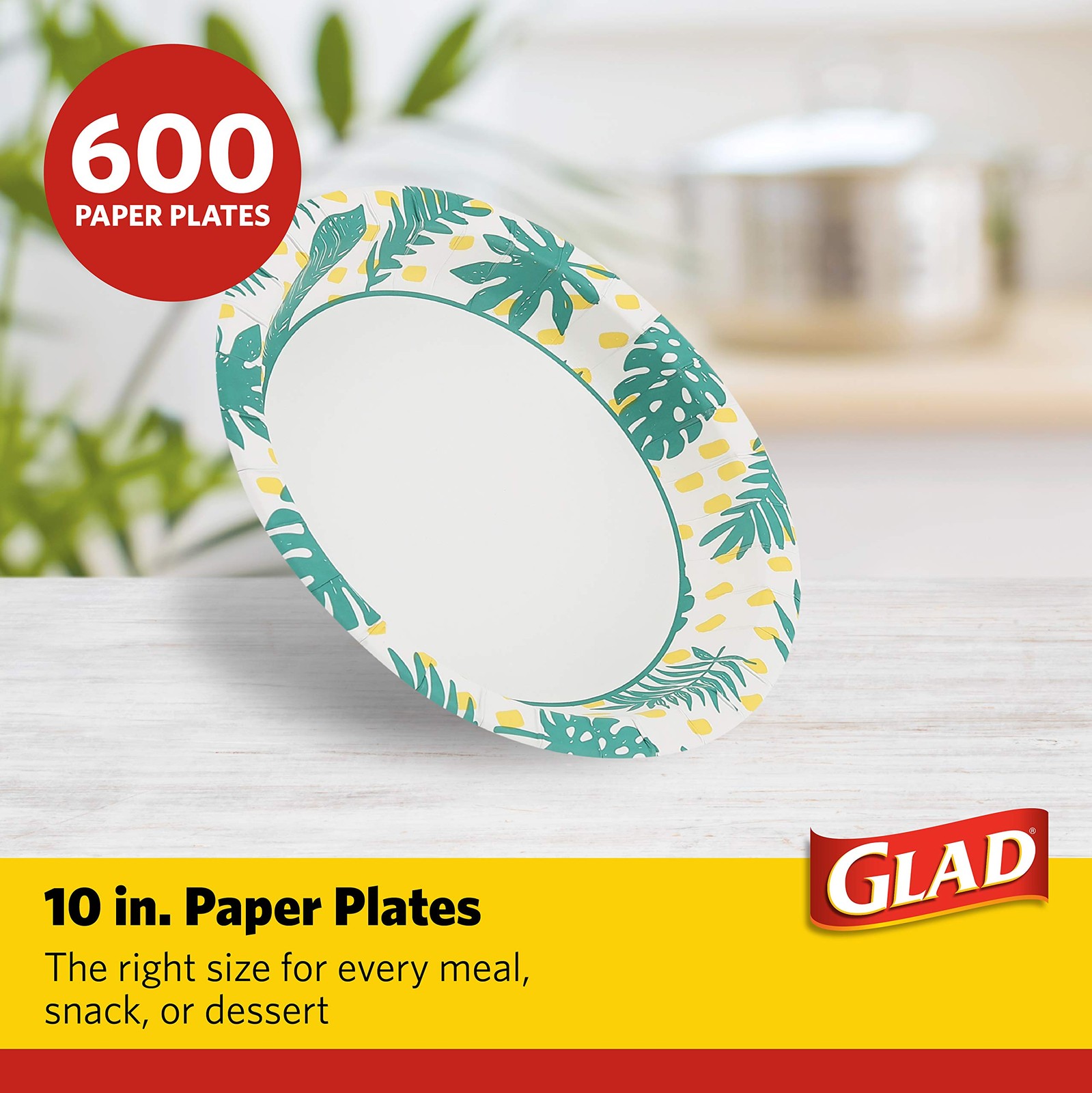 Glad Round Decorative Disposable Paper Plates Palm Leaves Pattern Soak Proof gallery