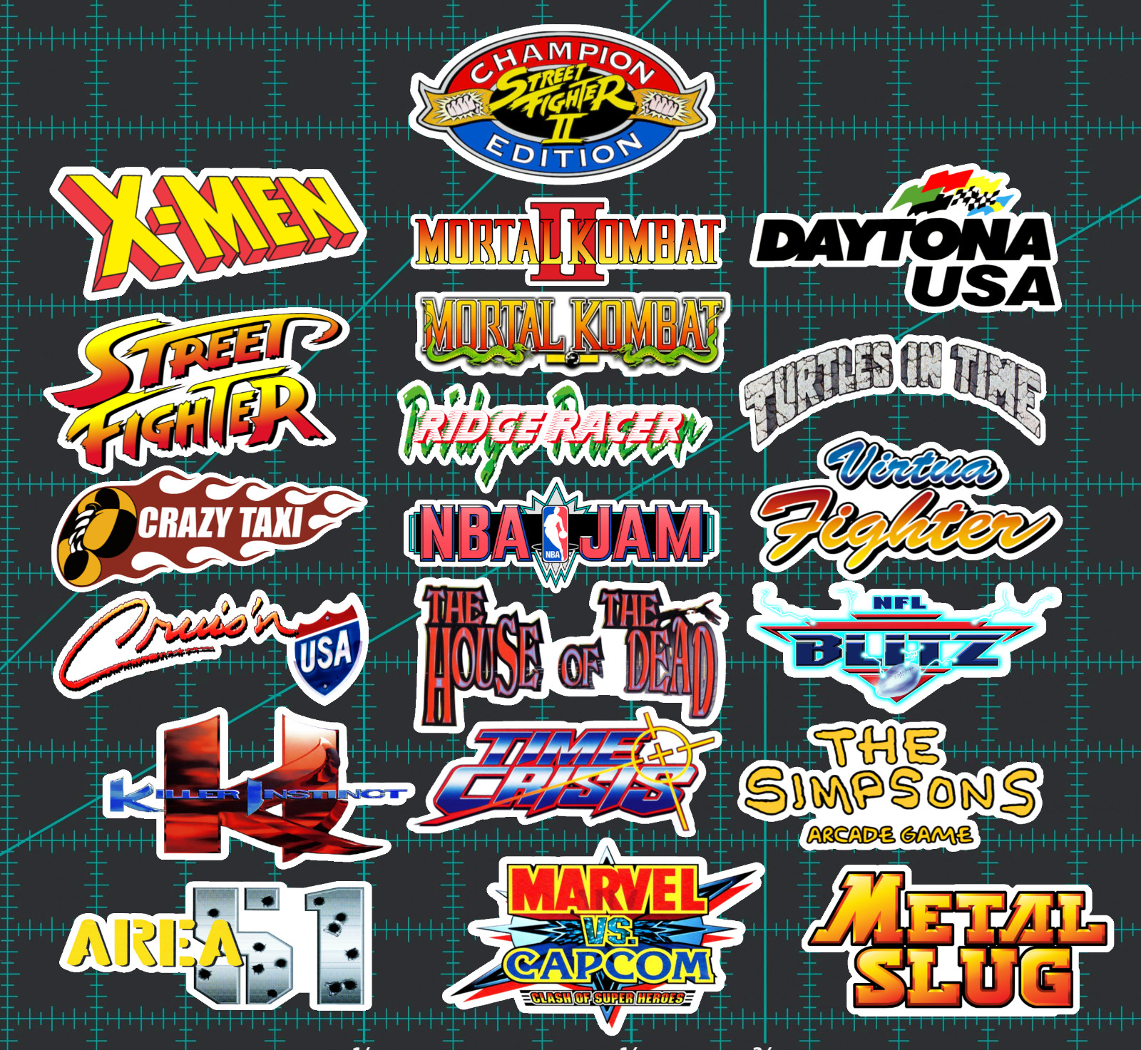 20 Classic 90's Arcade Logo Stickers - White, Clear or Holographic - Vinyl gallery