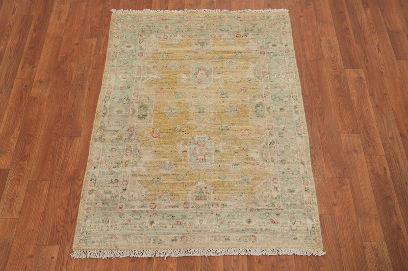 Vegetable Dye All-Over Pattern Oushak Wool Handmade Rug 3x4 ft Turkish Carpet gallery
