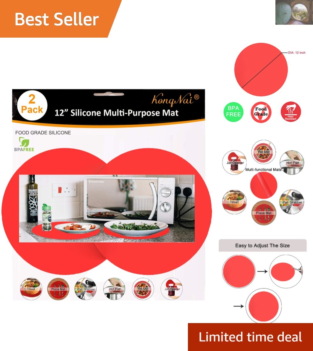Multi-Purpose 12-Inch Red Silicone Microwave Mat Set – BPA Free & Easy Clean gallery
