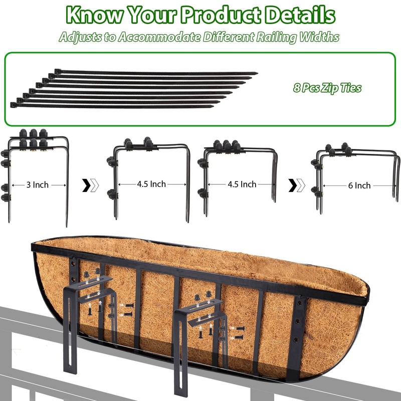 30" Railing Planter Window Box - 2 Pack Metal Hanging Flower Basket for Deck & B gallery