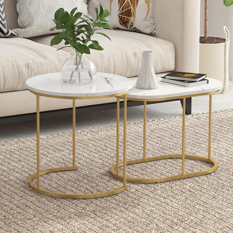 SogesHome Golden Marble Pattern Nesting Tables - Set of 2 Stacking Side Table... gallery