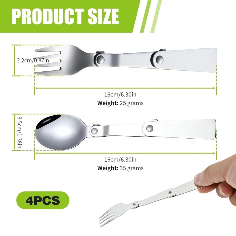 2pcs Folding Spoon & Fork Set Compatible with Thermos Stainless King Travel gallery