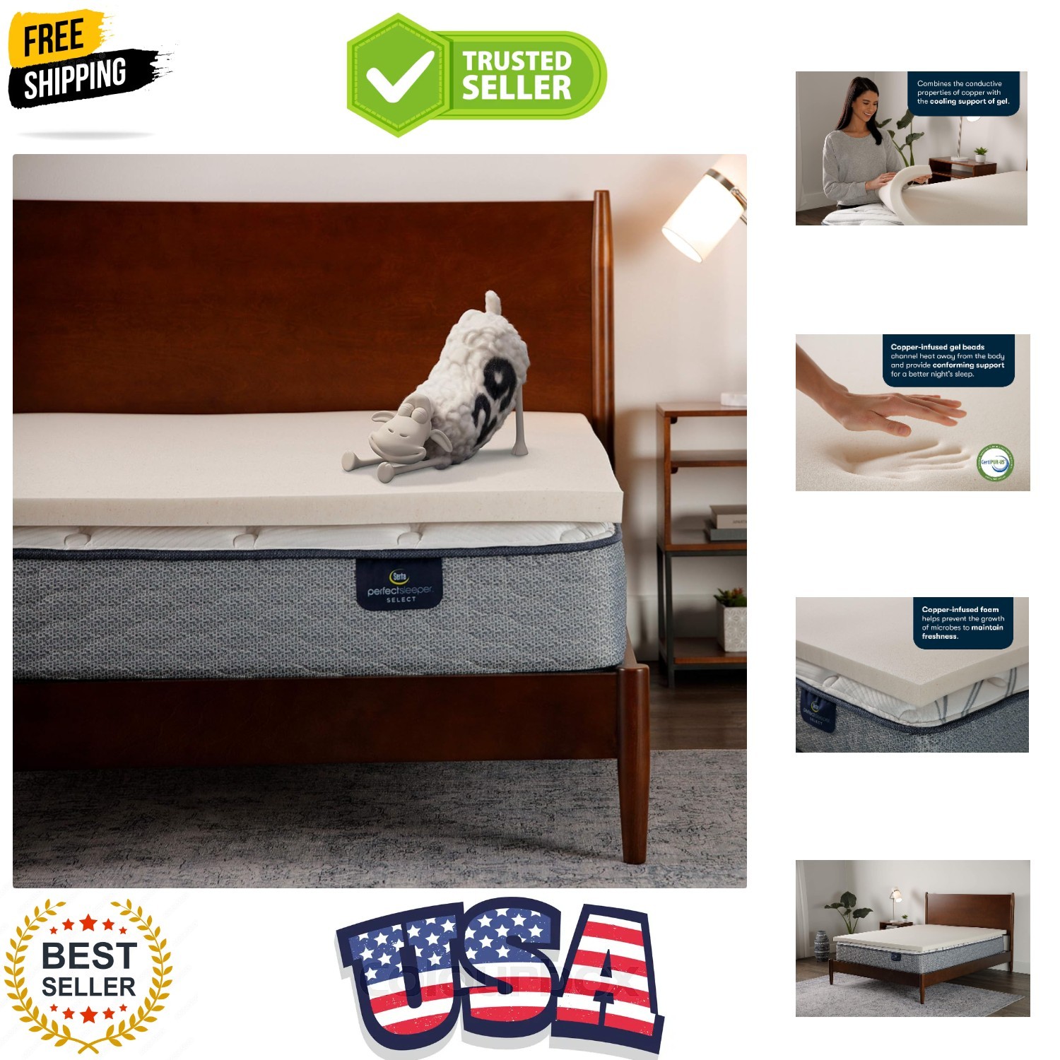 CopperGel Cooling, Pressure-Relieving Memory Foam Mattress Topper, 2 Inch, Tw... gallery