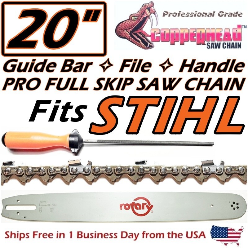 COPPERHEAD 20" BAR, PRO FULL SKIP SAW CHAIN & FILE - STIHL MS261 MS291 - 26RS-81 gallery