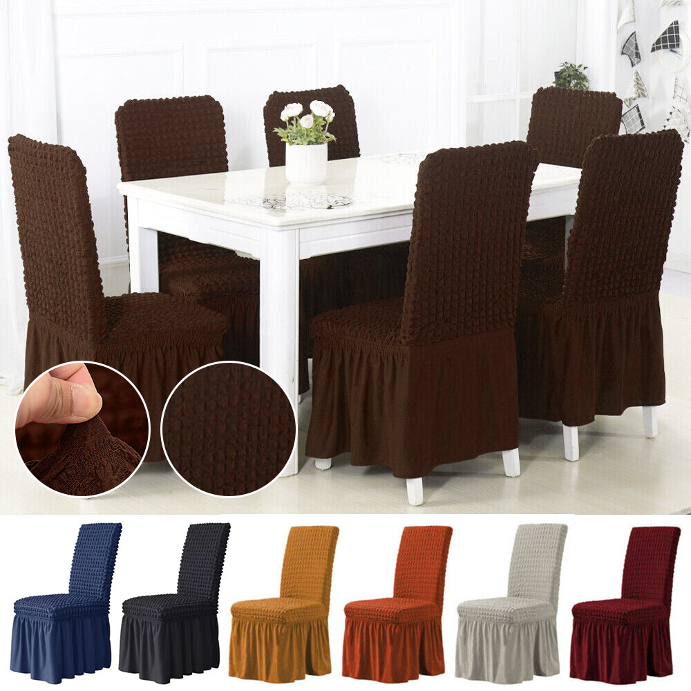 Bubble Lattice Slipcovers Stretch High Back Dining Room Chair Covers with Skirt gallery