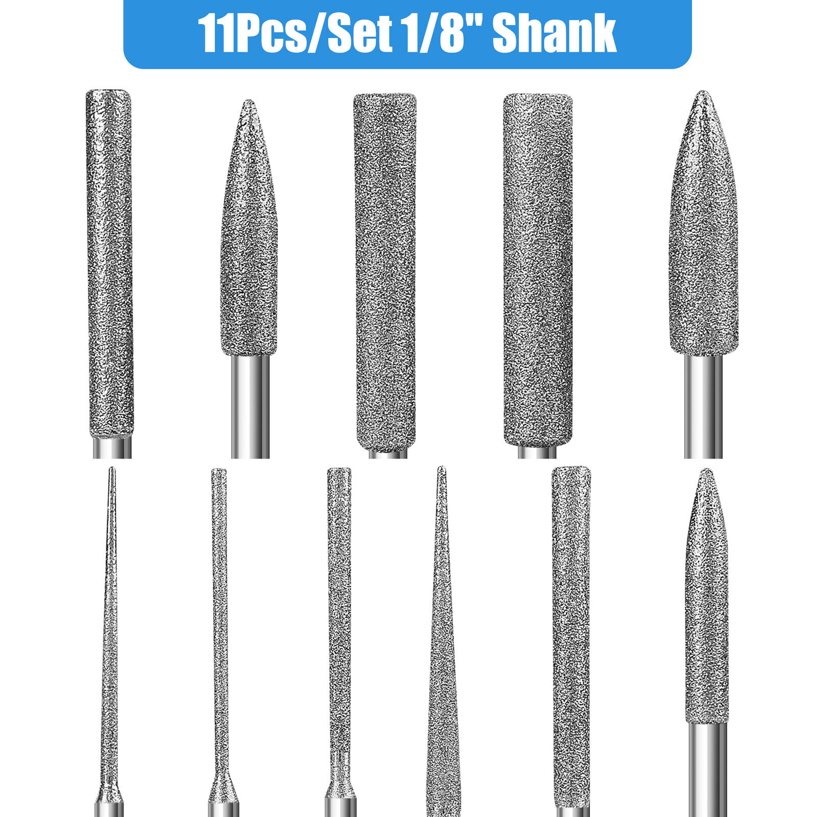11Pcs Diamond Burr Stone Carving Grinding Bits 1/8" Shank for Dremel Rotary Tool gallery