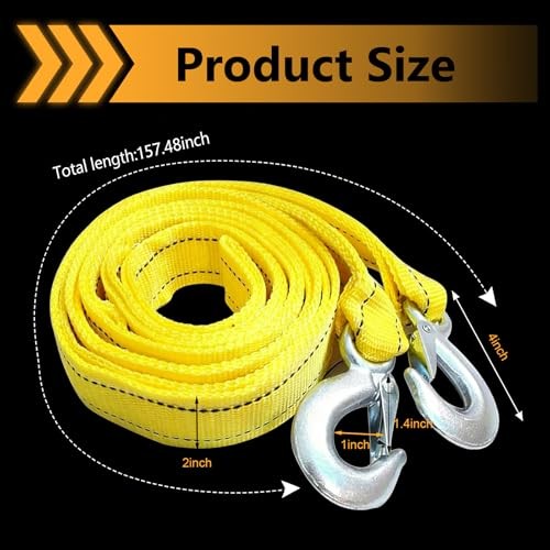 Heavy Duty Tow Strap with Hooks, 11023 lbs Nylon Secure Emergency Car Towing gallery