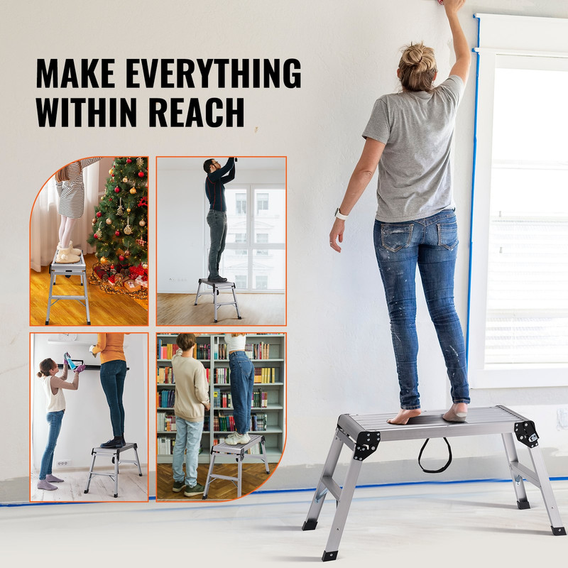 VEVOR Folding Work Platform, 330 lbs Load Capacity, Aluminum Drywall Stool Ladde gallery