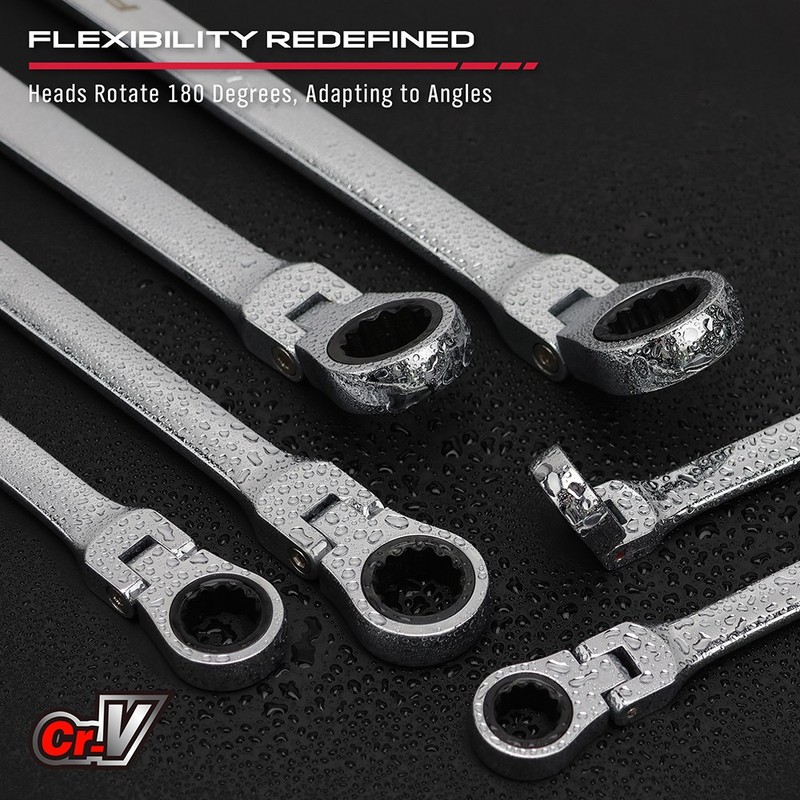 6Pcs Extra Long Ratcheting Wrenches Spanner Set Double Box End Flex-Head Metric gallery