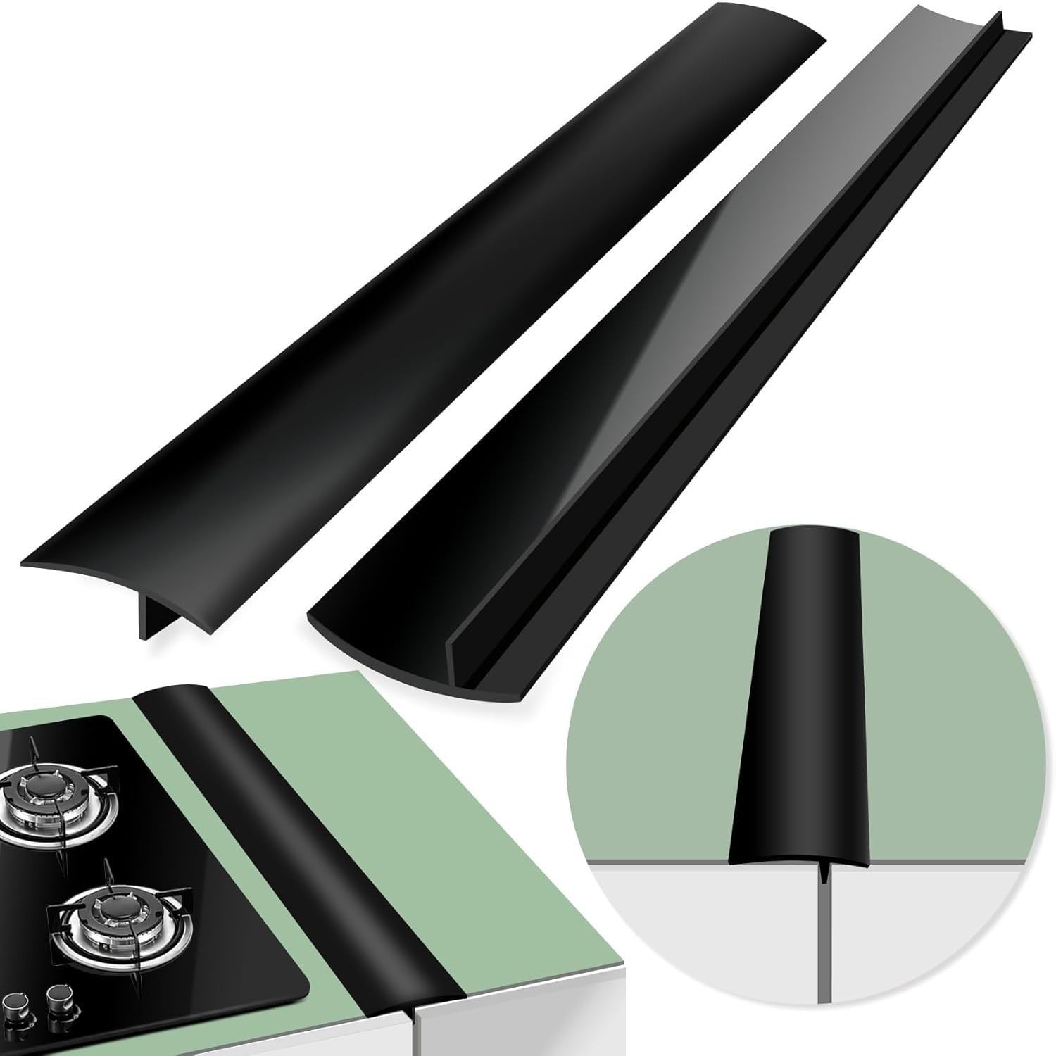 2 Pack Flexible Kitchen Stove Gap Covers, Silicone 21in&25in, Black,25in gallery