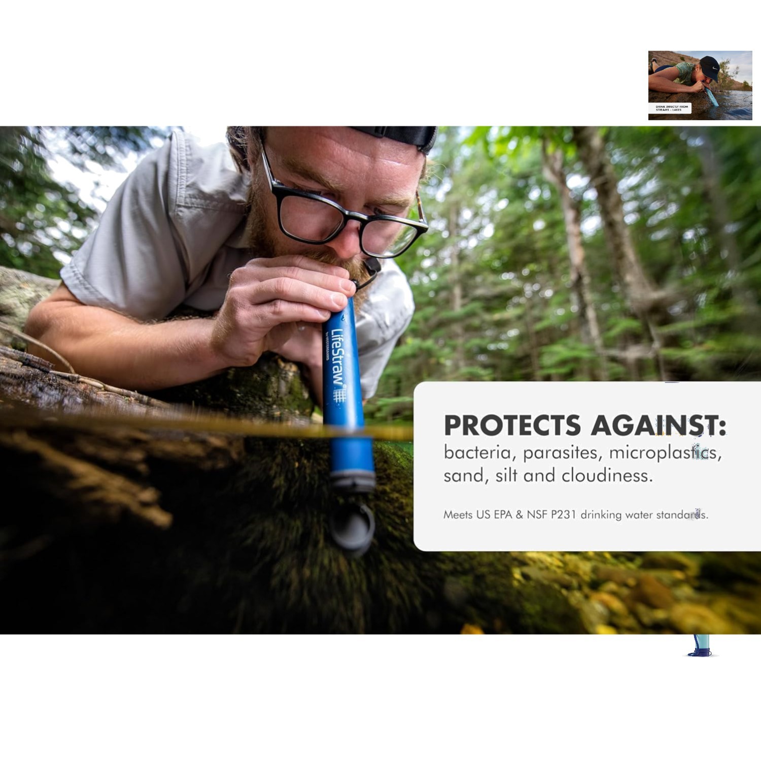 Lifestraw Personal Water Filter: 99.999999% Bacteria Removal for Hiking & More gallery