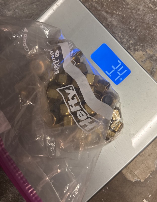 7/8” Brass Lavatory Supply Compression Nuts 3.4 Pounds & A Couple 1” Nuts & Misc gallery