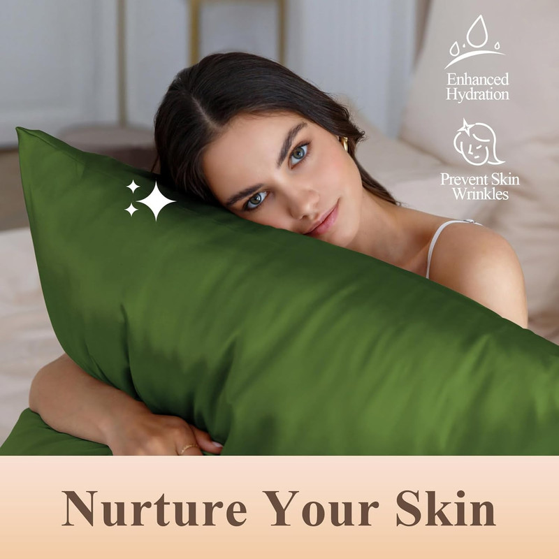 Silk Like Satin Pillowcase Standard Size, Dark Green Smooth and Cooling Satin-Si gallery