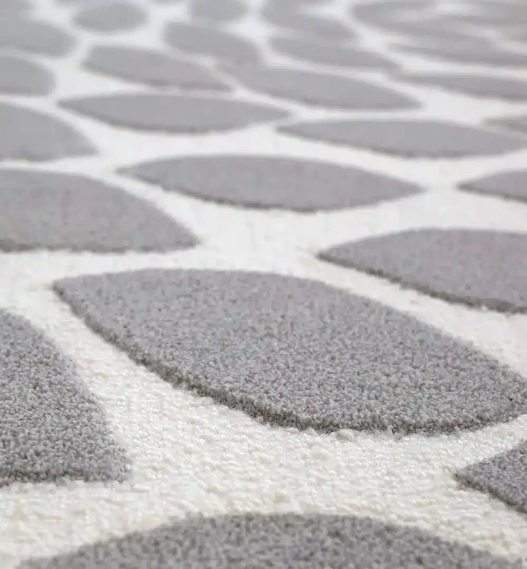 Modern Leaf Pattern Area Rug 5x8FT Irregular Shape Hand Tufted Carpet Gray Crea gallery